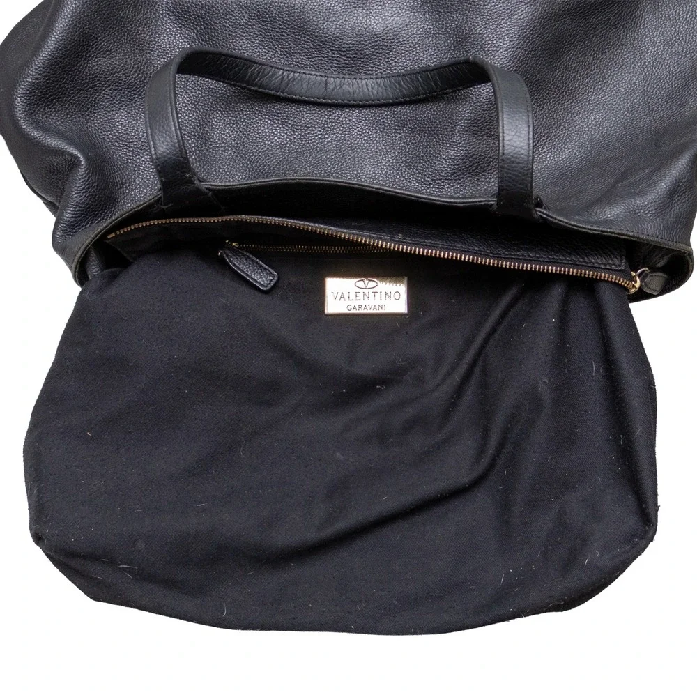 Valentino Garavani Black Pebbled Leather Rosette Flower Tote Bag Shoulder Bag